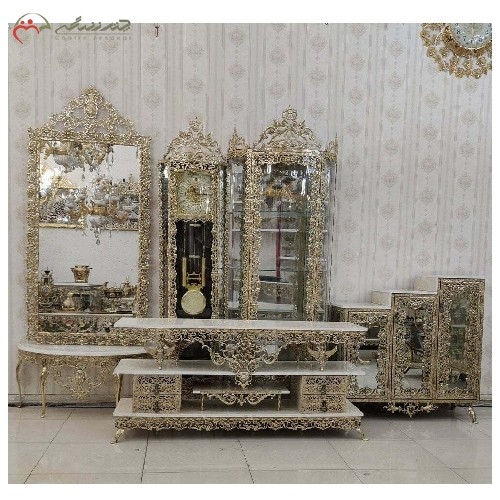 خرید آنلاین، سرویس کامل بوفه برنزی کار شده کد 8053 در طرح گل سرخ دارای، دارای ضمانت ثبات رنگ، زیر قیمت بازار | هنرظریف