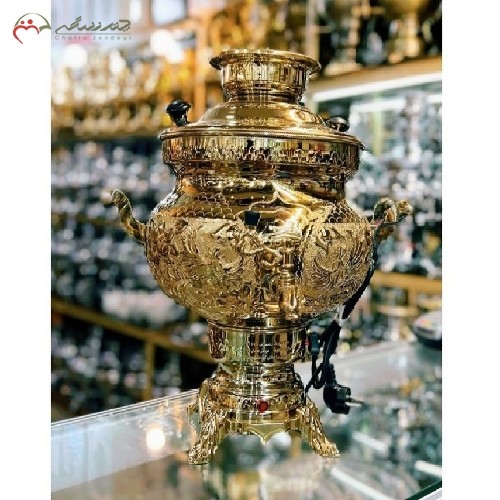خرید آنلاین، سماور برقی برنجی 8 لیتری کد 116 با قلم زنی ماهرانه، دارای روکش و 1 سال ضمانت، با قیمت عالی | هنرظریف