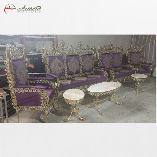 خرید آنلاین، مبل برنزی 7 نفره مدل سیمرغ تاج دار با دسته های زیبای طرح فرشته، با قیمت عالی