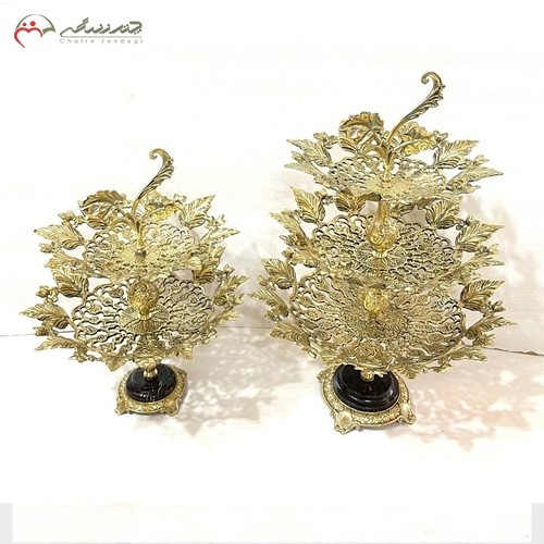 خرید آنلاین، میوه خوری برنزی 3 طبقه و 2 طبقه مدل برگ پر نقش با پایه سنگی، کیفیت اعلاء، زیر قیمت بازار | هنرظریف