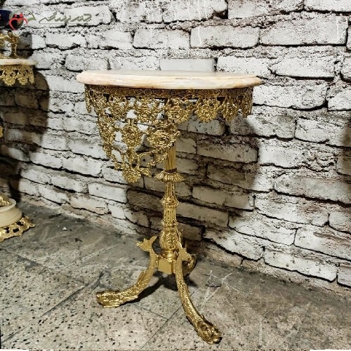 خرید آنلاین، میز تلفن برنزی مدل پایه ماهی درخشان با حاشیه های طرح گل رز و صفحه سنگ مرمر به ابعاد 40 سانت دارای گارانتی، با قیمت مناسب | هنرظریف