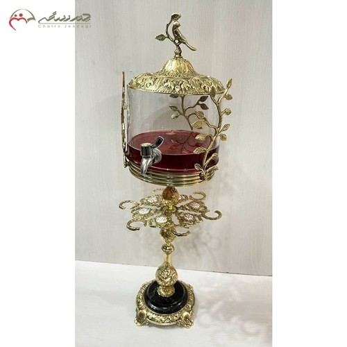 خرید آنلاین، ظرف شربت خوری برنزی با بدنه شیشه در طرح برگ های ریز زیبا برجسته، پایه سنگی و متفاوت، با قیمت عالی | هنرظریف