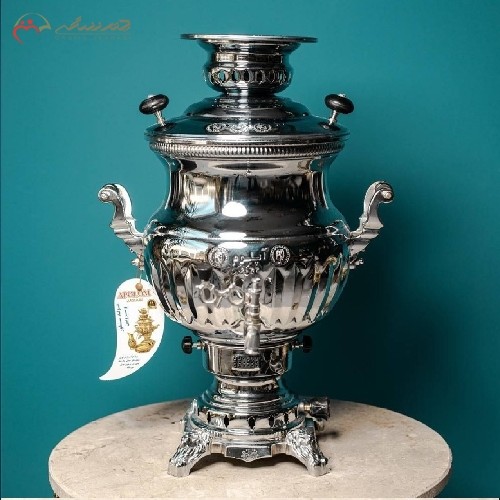 خرید آنلاین، سماور گازی برنجی با بدنه آبکاری شده با کروم، طرح مهتاب دارای ضمانت 15 ماهه، به قیمت تولیدی | هرظریف