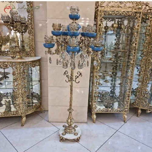 خربد، کنار سالنی برنزی با سر شاخه های آبی کریستالی، با کیفیت بالا و متریال ساخت درجه یک، زیر قیمت بازار | هنرظریف