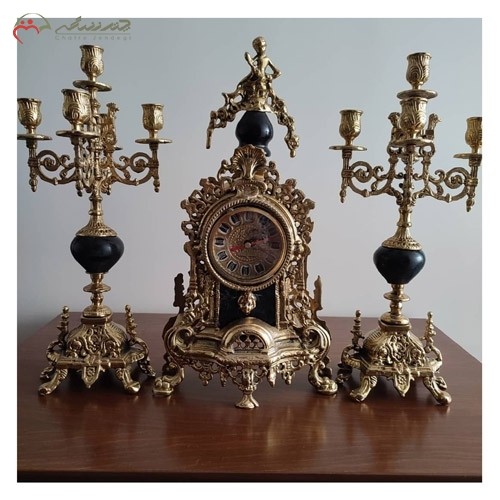 خرید آنلاین، ست ساعت و شمعدان برنزی مدل کنت ،پایه دار و سنگ مرمر مشکی رنگ اعلاء با قالب اصلی، زیر قیمت بازار | هنرظریف