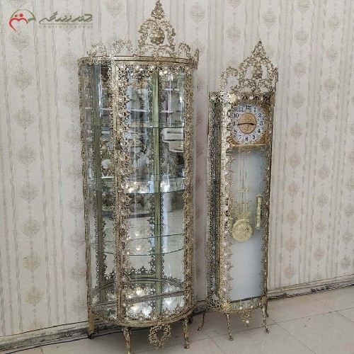 خرید آنلاین، ست ساعت ایستاده با زمینه سفید و بوفه نیم گرد برنزی، طرح زیبای گل آفتابگردان، به قیمت مناسب | هنرظریف