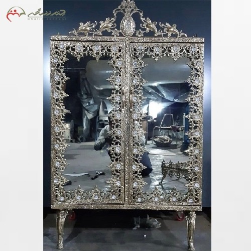 خرید آنلاین، جا کفشی برنزی دو درب تاج و آینه دار کیفیت اعلاء رنگ، بی نظیر، زیر قیمت بازار | هنرظریف