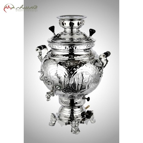 خرید آنلاین، سماور گازی 6 لیتری طرح روسی سنتی از جنس برنج و آبکاری شده با کروم و نیکل، با قیمت مناسب | هنرظریف