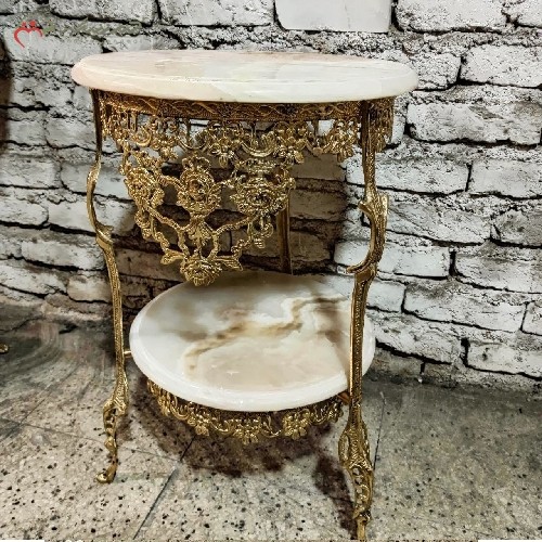 خرید آنلاین، میز تلفن برنزی 2 طبقه در طرح گل یاس با دوام و کیفیت عالی، طراحی بسیار زیبا، بدون تغییر رنگ، زیر قیمت بازار | هنرظریف