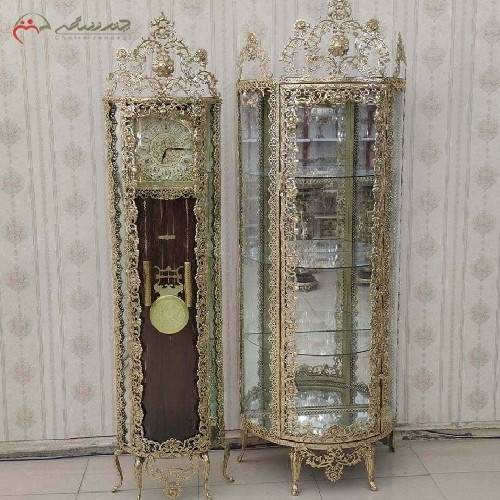 خرید آنلاین، سرویس بوفه نیم گرد و ساعت ایستاده از جنس برنز کار شده در طرح گل سرخ، بدون تغییر رنگ، زیر قیمت بازار | هنرظریف