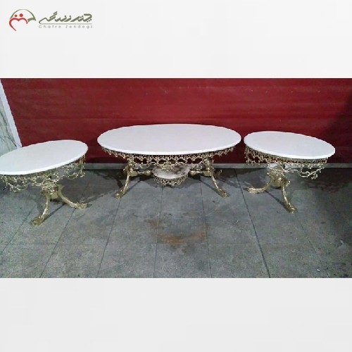 خرید آنلاین، جلو مبلی ( میز عسلی ) برنزی بیضی مدل تاج دار و رنگ ثابت با ضمانت، با پایه هایی طرح ماهی، زیر قیمت بازار | هنرظریف