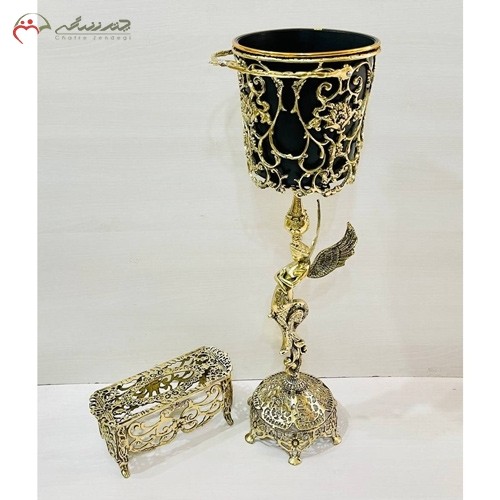 خرید آنلاین، سطل و جا دستمال کاغذی برنزی در طرح فرشته و گل رز برجسته با پایه توری شکل، در ابعاد بزرگ، با قیمت مناسب | هنرظریف