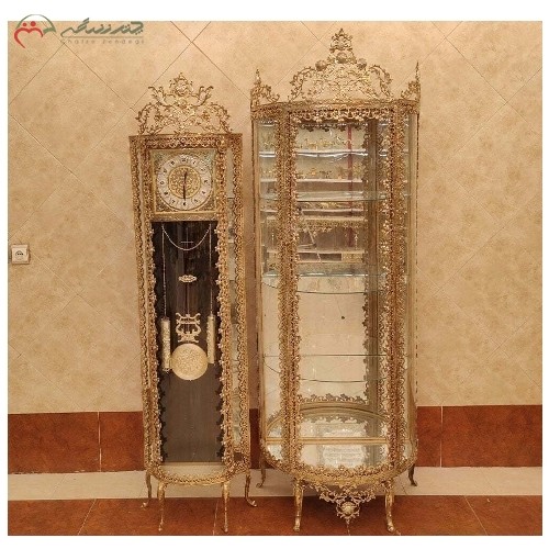 خرید آنلاین، ست ساعت ایستاده زمینه مشکی و ویترین از جنس برنز در طرح زیبای گل نقلی، دارای ضمانت، زیر قیمت بازار | هنرظریف