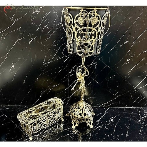 خرید، قیمت و مشخصات سطل و جا دستمالی بزرگ، شیک و مدرن برنزی، طرح بانو و گل یاس زیر قیمت | چترزندگی