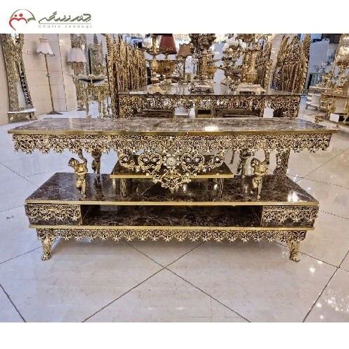 خرید آنلاین، میز تلویزیون آلیاژ با صفحه هایگلس در طرح گل رز، رنگ فورتیک، پر نقش، دارای ضمانت، با قیمت عالی | هنرظریف