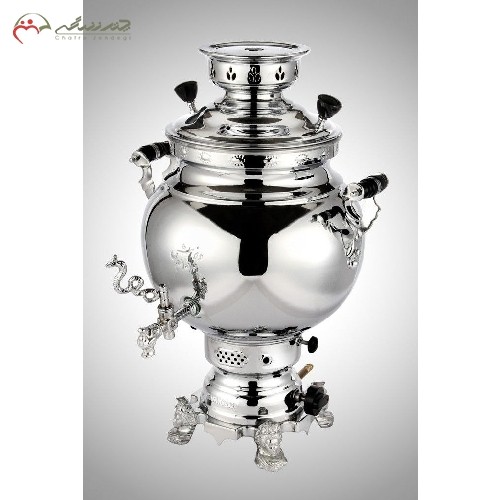 خرید، قیمت و مشخصات سماور 10 لیتری روسی ساده و بدنه برنجی و رویه آبکاری شده کروم و نیکل و ضمانت نامه - چترزندگی