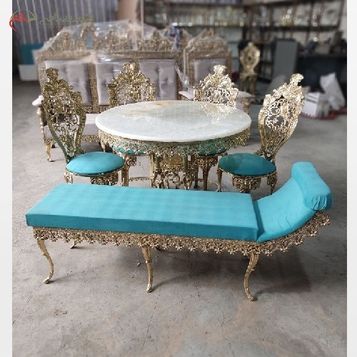 خرید آنلاین، میز ناهار خوری برنزی، دسته دار مدل سلطنتی با کاناپه، پارچه اعلاء، زیر قیمت بازار | هنرظریف