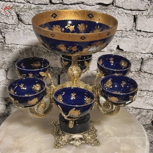 خرید آنلاین، سرویس پذیرایی برنزی 7 پارچه با رنگ طلایی و سرمه ای طرح پایه سنگی دارای گارانتی، با قیمت مناسب | هنرظریف