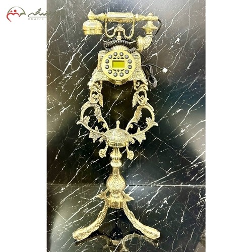 خرید آنلاین، تلفن برنزی ایستاده سلطنتی با ستونی در طرح ماهی، طلایی رنگ، بسیار پر کار و شکیل، با قیمت عالی | هنرظریف
