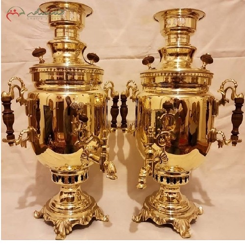 خرید آنلاین، سماور ذغالی مسی ریخته گری شده کد 114، مدل نظر و دسته های طرح دلبر با رنگ طلایی و ضمانت، شیک و درخشان، با قیمت مناسب | هنرظریف