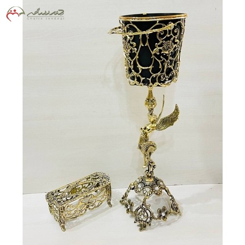خرید آنلاین، سطل و جا دستمال کاغذی برنزی طرح فرشته بالدار و گل رز با پایه مد گل یاس بسیار خاص، زیر قیمت بازار | هنرظریف