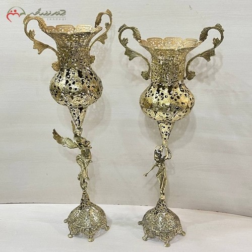 خرید آنلاین، کاپ پایه دار برنزی طرح فرشته بالدار و بانو با دسته های برگ ریز برجسته، ریز نقش، با قیمت عالی | هنرظریف