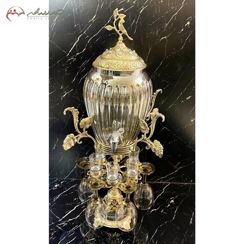 خرید آنلاین، ظرف شربت خوری برنزی طرح خمره ای با بدنه کریستالی همراه با شات و گیلاس خوری، زیر قیمت بازار | هنرظریف