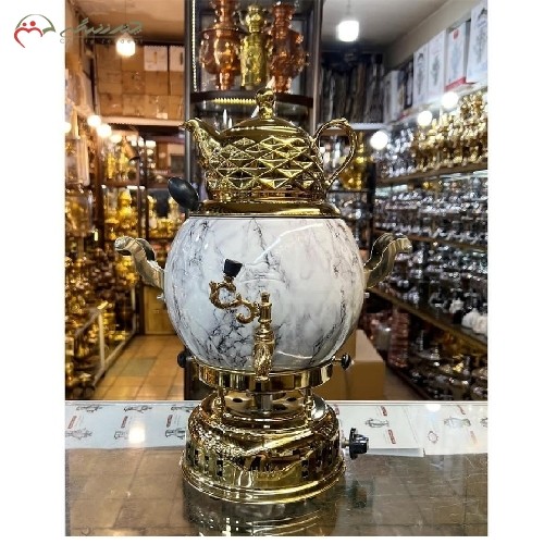 خرید آنلاین، سماور زیبای 4 لیتری برنجی گازی کد 114 دارای روکش سرامیکی در طرح توپی قابل استفاده به صورت زیر کابینتی، با قیمت مناسب | هنرظریف