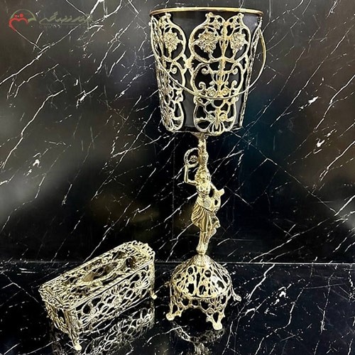 خرید، سطل و جا دستمالی بزرگ برنزی، طرح زیبا بانو و گل، زیر قیمت بازار | هنرظریف