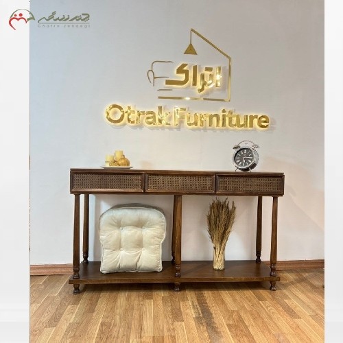 خرید آنلاین، کنسول شکیل خراطی شده 3 کشو با درب های چوبی و حصیری در رنگ های متنوع به سفارش مشتری، زیر قیمت بازار | هنرظریف