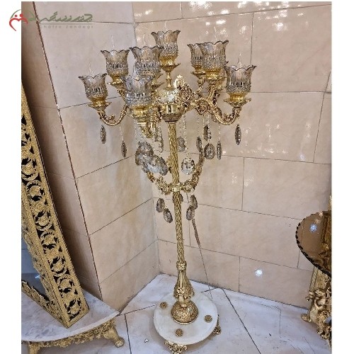 خرید آنلایـن، کنار سالنی برنزی آبکاری شده با 11 شعله، رنگ فورتیک با پایه ی سنگی، دارای گارانتی، به قیمت مناسب | هنرظریف