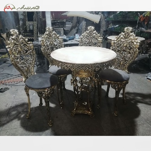 خرید آنلاین، میز ناهار خوری برنزی چهار نفره مدل سلطنتی رنگ پارچه به سلیقه مشتری، با کیفیت اعلاء، زیر قیمت بازار | هنرظریف