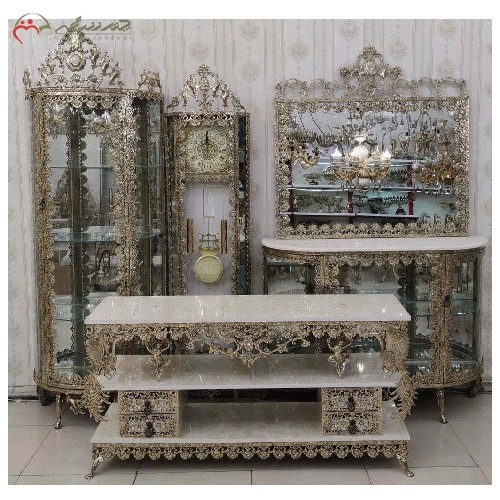 خرید آنلاین، ست دکوراتیو چهار پارچه برنزی با طرح گل رز و میز تلویزیون مدل طاووس با ثبات رنگ و گارانتی، زیر قیمت بازار | هنرظریف