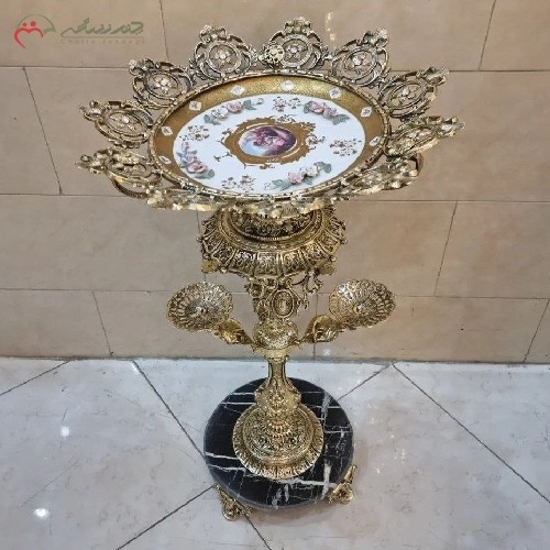 خرید، قیمت و مشخصات میوه خوری کنار سالنی با بدنه ی تمام برنزی و رنگ طلایی طرح دار، زیبا و با کیفیت، زیر قیمت بازار | هنرظریف