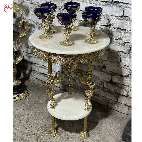 خرید آنلاین، میز برنزی دو طبقه ی طرح فرشته با صفحه سنگی با کیفیت اعلاء بادوام، زیر قیمت بازار | هنرظریف