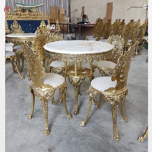 خرید آنلاین، میز ناهار خوری برنز ی 4 نفره مدل پسر بچه و صفحه سنگ سفید طراحی آنتیک، زیر قیمت بازار | هنرظریف