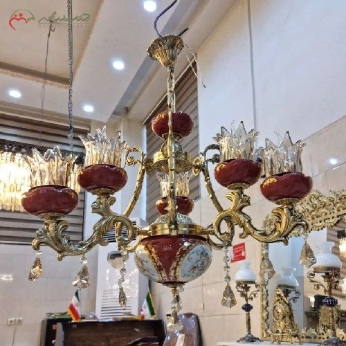 خرید آنلاین، لوستر برنزی 6 شعله آبکاری شده، رنگ زرشکی، بسیار پرکار و با کیفیت، زیر قیمت بازار | هنرظریف