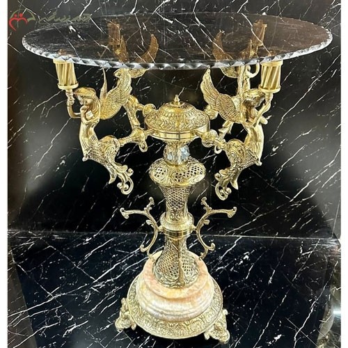 خرید آنلاین، میز خاطره برنزی، گرد با طرح شیک 4 فرشته بالدار دور ستون لانه زنبوری، کاملا جدید، زیر قیمت بازار | هنرظریف