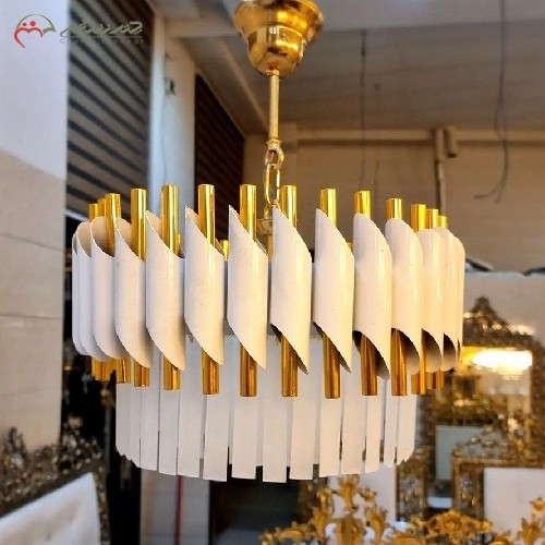 خرید آنلاین، لوستر برنزی با کریستال های یخی، رنگ طلایی سفید، آبکاری شده، کیفیت عالی، زیر قیمت بازار | هنرظریف
