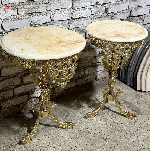 خرید آنلاین، میز تلفن در طرح ماهی برنزی در دو سایز 40 و 50 سانت با صفحه ی سنگ مرمر با حاشیه گل رز تاج دار، بسیار شکیل و زیبا، به قیمت تولیدی | هنرظریف