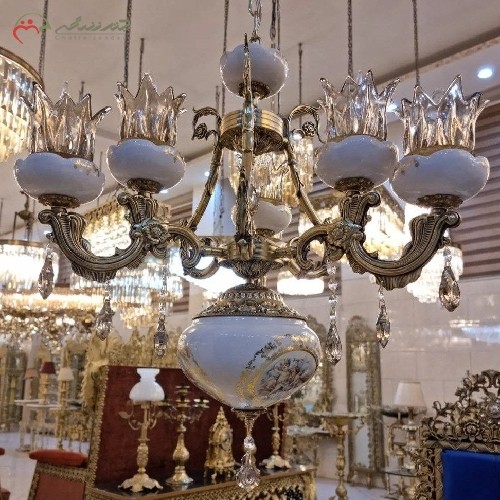 لوستر برنزی سرامیکی 6 شعله با طراحی کلاسیک و زیبایی بی نظیر، ساخته شده با متریال با کیفیت، زیر قیمت بازار | هنرظریف