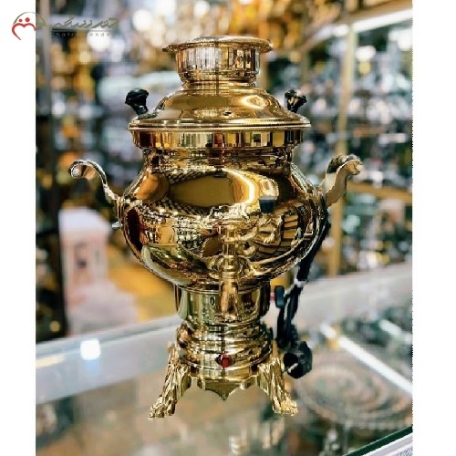 خرید، قیمت و مشخصات سماور برقی برنجی 6 لیتری با آبکاری طلایی رنگ و طرح بدنه ی ساده، طراحی بسیار زیبا و ماندگار، زیر قیمت بازار | هنرظریف