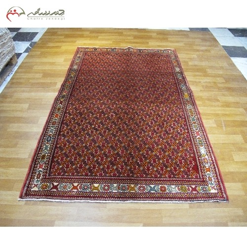 خررید آنلاین، فرش دستبافت شیراز کد 39323 با نقشه عالی، طرح پرده ای با زمینه لاکی و حاشیه کرم، با قیمت مناسب | هنرظریف