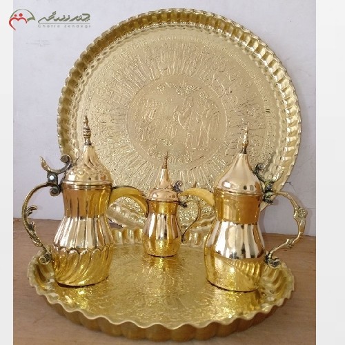 خرید آنلاین، دله ( قهوه جوش ) عربی از جنس برنج با دو رنگ طلایی و آنتیک، دو سایز 25 و 20 سانت، با قیمت عالی | هنرظریف
