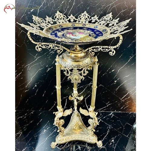 خرید آنلاین، کنار سالنی ز یبای طرح سه فرشته ی بالدار ، با بدنه برنزی و بشقاب چینی، پرنقش، شیک، زیر قیمت بازار | هنرظریف
