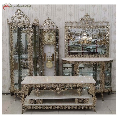 خرید آنلاین،ست جهیزیه چهار پارچه برنزی در طرح گل رز و میز تلویزیون طرح طاووس، دارای گارانتی، زیر قیمت بازار | هنرظریف