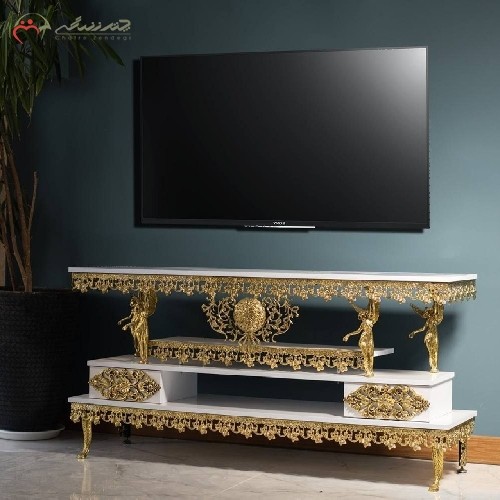 خرید آنلاین، میز تلویزیون آلیاژی سه طبقه دارای دو کشو با صفحه ام دی اف،طراحی بی نظیر، زیر قیمت بازار | هنرظریف