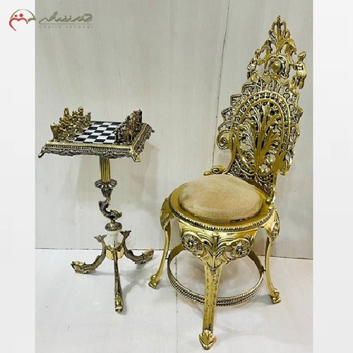 خرید آنلاین، میز شطرنج و صندلی از جنس برنز قالب دایکاست طلایی رنگ پایه شطرنج طرح ماهی دارای ضمانت، زیر قیمت بازار | هنرظریف