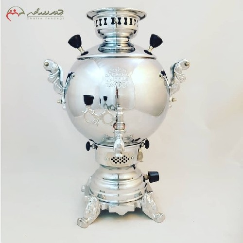 خرید آنلاین، سماور گازی برنجی طرح طاووس و شکمی، آبکاری شده و کیفیت عالی دارای گارانتی کد 116، زیر قیمت بازار | هنرظریف