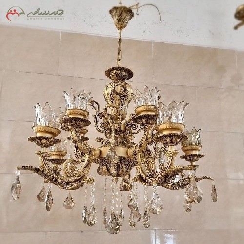 خرید آنلاین، لوستر آلیاژی 5 شاخه ی دوبل در سه رنگ طلایی، نقره ای و کرم با 10 لامپ، تعداد شاخه به دلخواه مشتری، زیر قیمت بازار | هنرظریف